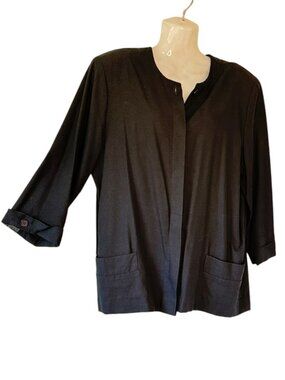 Vintage ILYA Silk Jacket Jewel Neck 2 Front Pockets Black Old Money Elegant  L